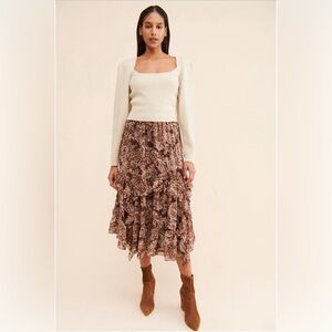 Moon River Paisley Print Ruffled Skirt